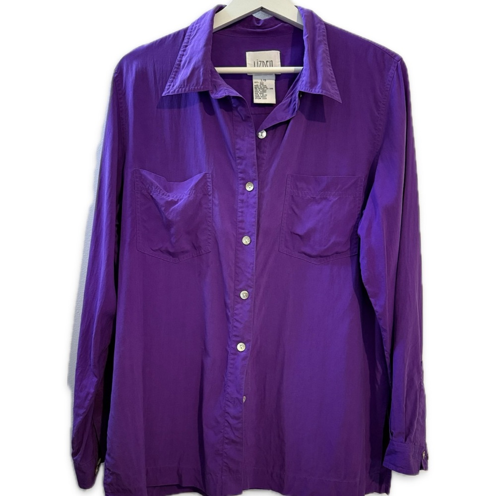 Oversized Silk Purple Button-Up Shirt